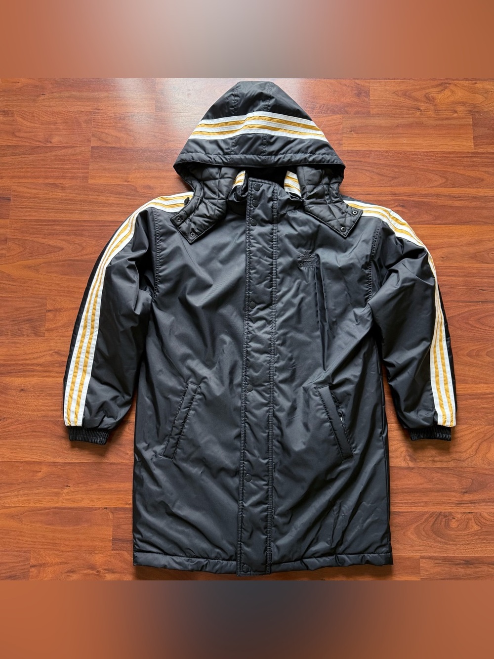 Adidas Originals SST Stadium Jacket Large black gold parka coat removable hood